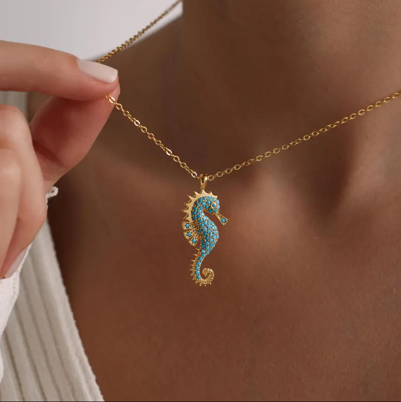 Gold Dainty Sea Horse Pave Necklace-026d60fa-fecd-4def-5416-08dd56e02305