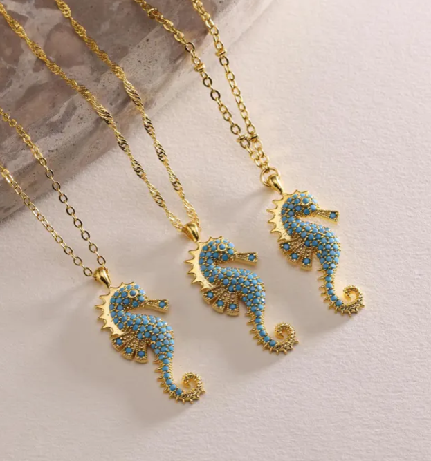 Gold Dainty Sea Horse Pave Necklace-e93f32fe-0056-4d01-5419-08dd56e02305