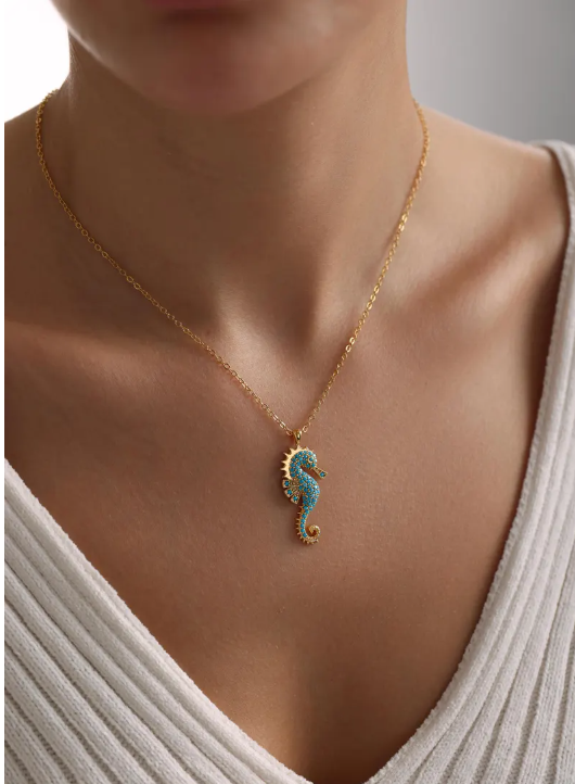 Gold Dainty Sea Horse Pave Necklace-061c84e0-d1d5-43a9-5417-08dd56e02305