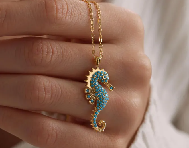 Gold Dainty Sea Horse Pave Necklace-d0107bb4-6b55-4047-5418-08dd56e02305